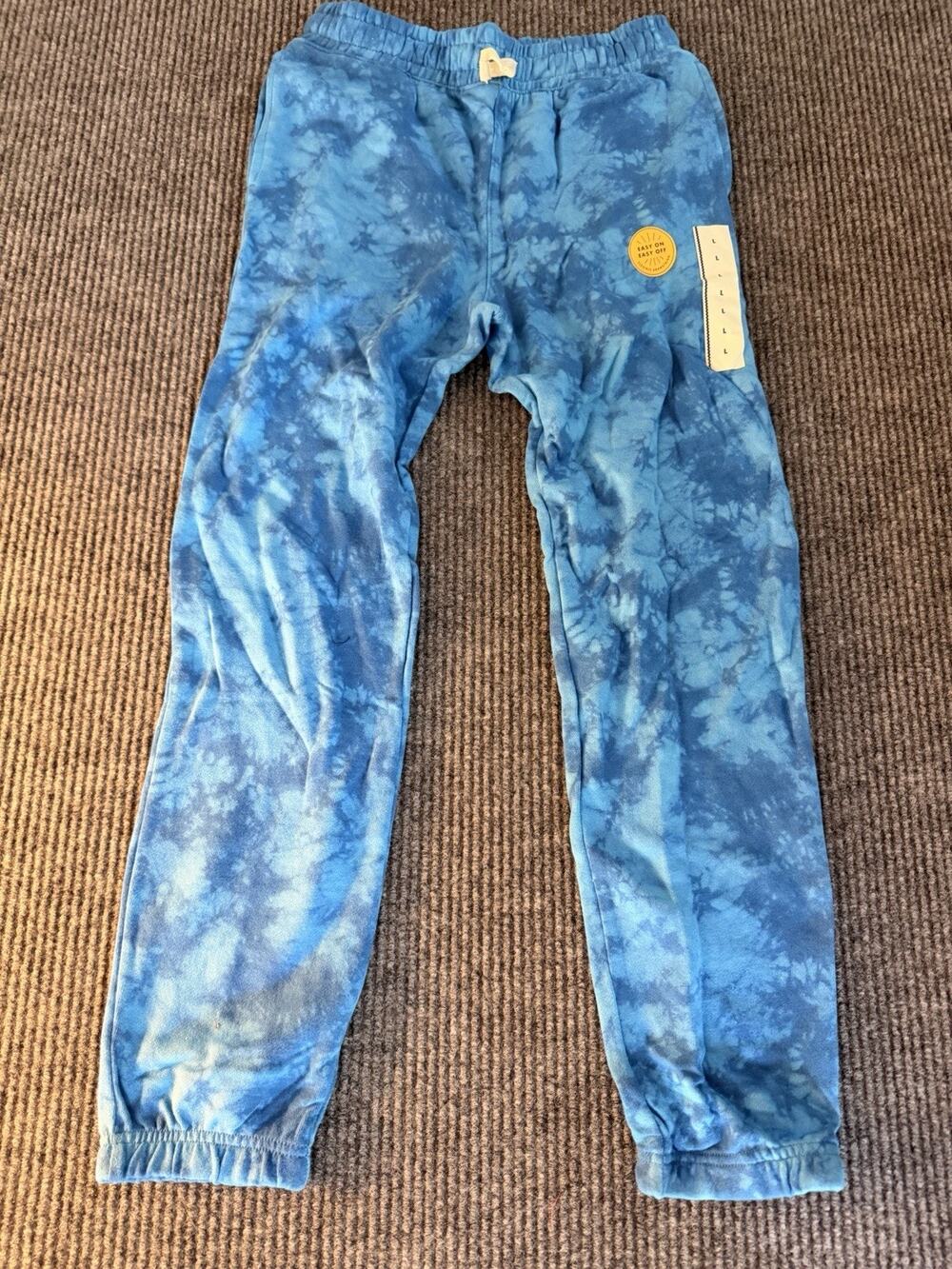 Cat & Jack Boys Jogger Pants Blue Tie Dye Easy On Easy Off Size L NWT
